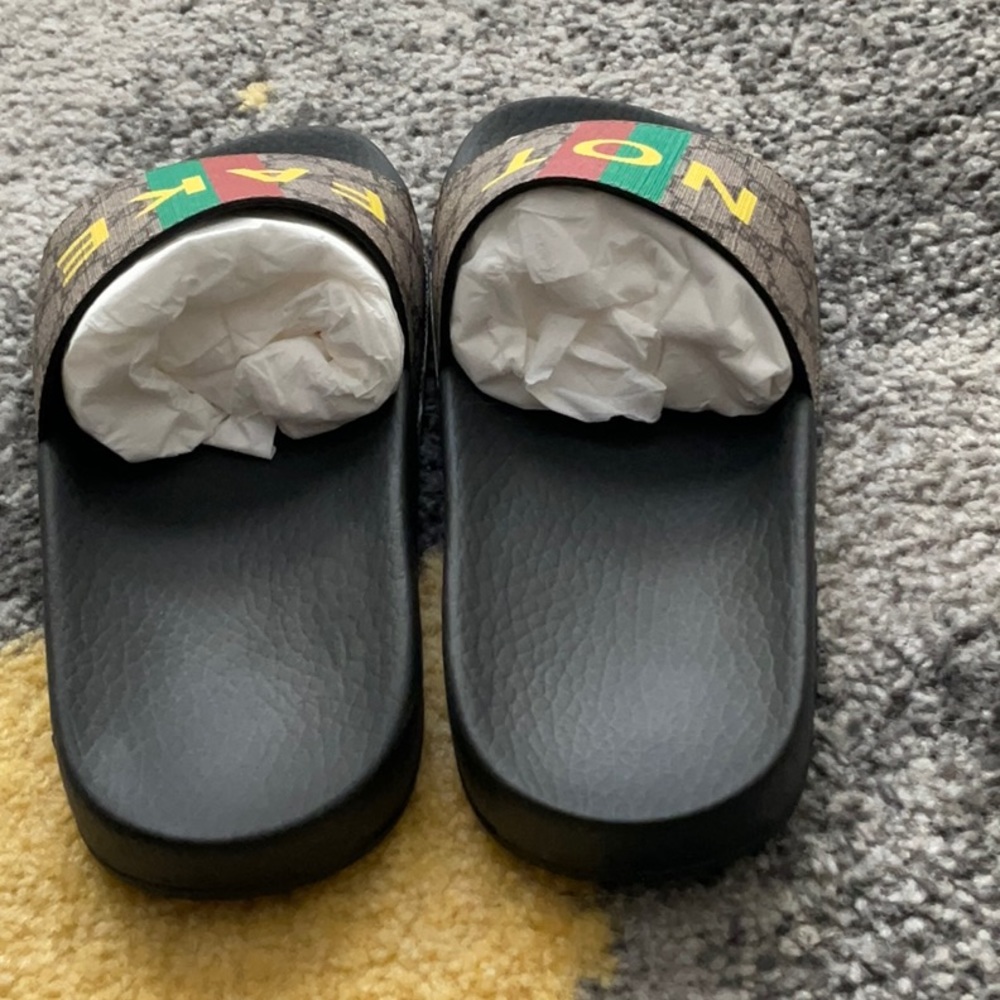 Gucci Black and Multicolor Slide Sandals - Picture 3 of 12